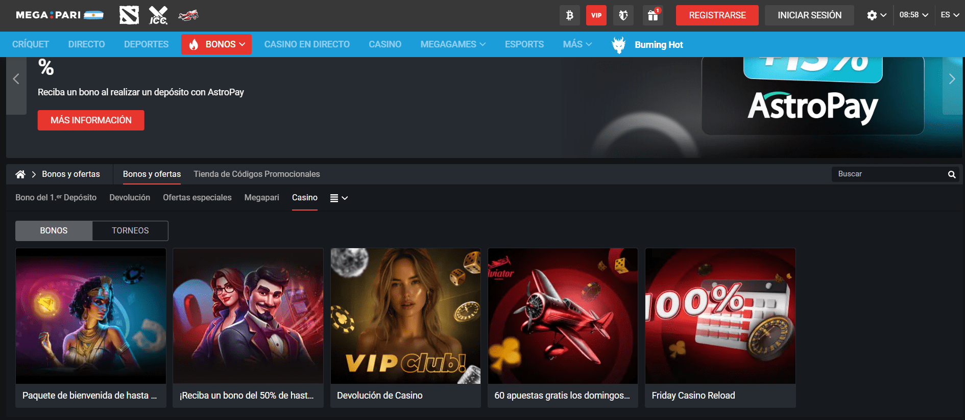 Bonos de Megapari casino online en Mendoza